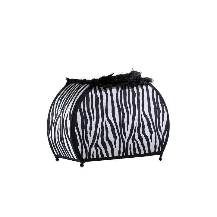 Wigi 12 Inch Accent Lamp, Purse, Zebra Animal Print, Black White Faux Fur - Benzara