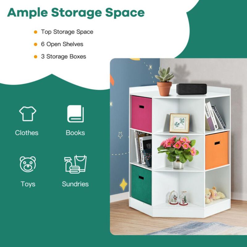 Hivvago 3-Tier Kids Storage Shelf Corner Cabinet with 3 Baskets