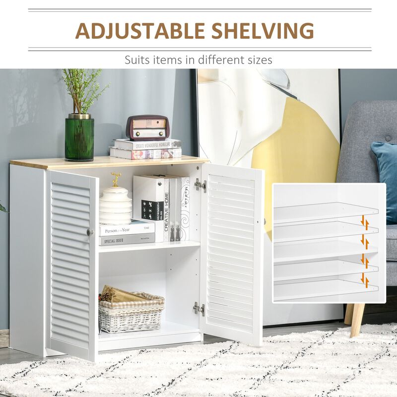 White Kitchen Organizer: Freestanding Cabinet with Louvered Doors