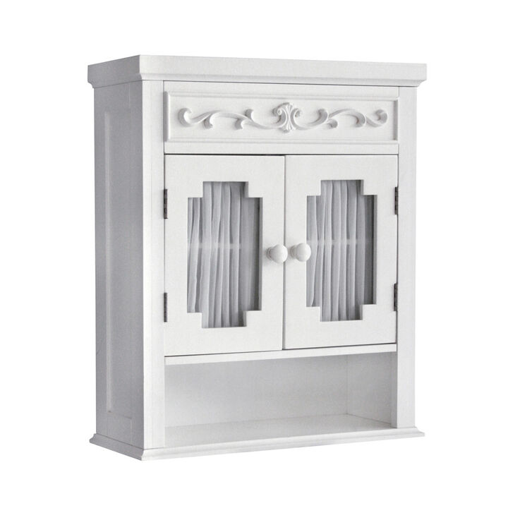 Teamson Home Lisbon Removable Wooden Wall Cabinet with Drapery-Lined Doors, White