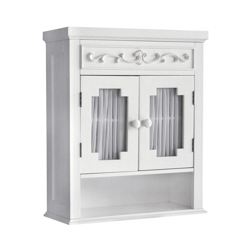 Teamson Home Lisbon Removable Wooden Wall Cabinet with Drapery-Lined Doors, White