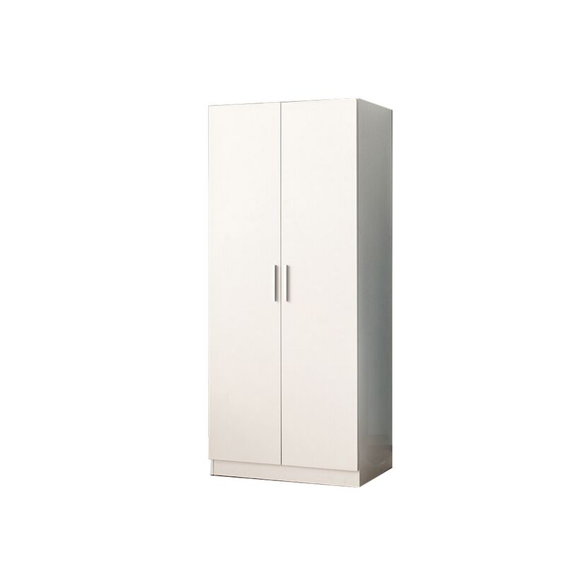Avy Standing Closet with 2 Hanging Bar and 5 Shelves, Double Door, White - Benzara