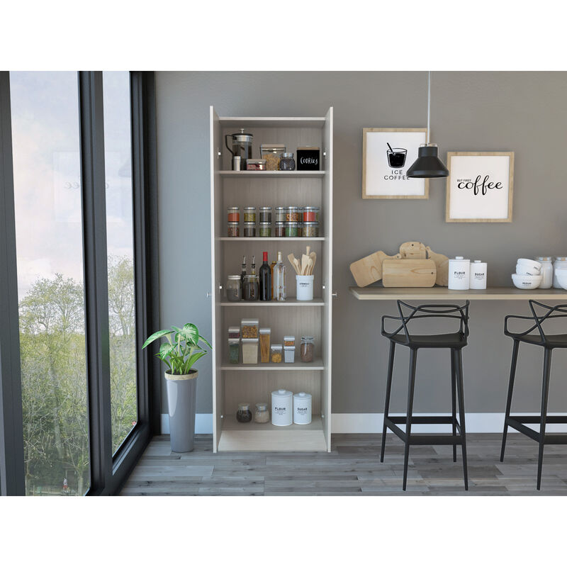 Multi Storage Pantry Abinet, Five Shelves, Double Door Cabinet - Pearl