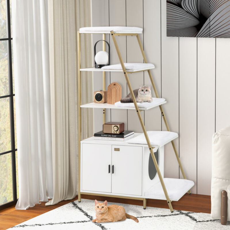 Large Cat Litter Box Enclosure with Storage and Ladder Shelf