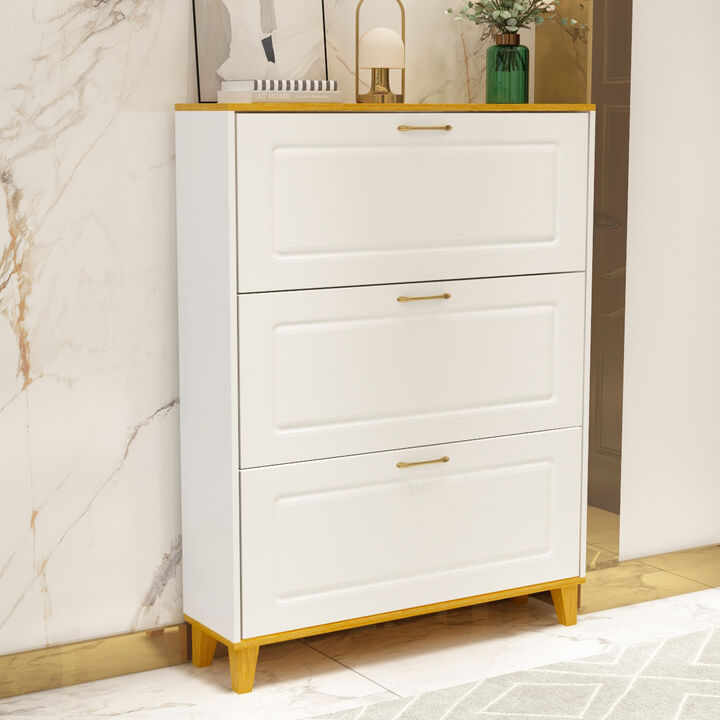 47.2 in. H x 35.4 in. W 24-Pairs White Wood Shoe Storage Cabinet with Foldable Compartments