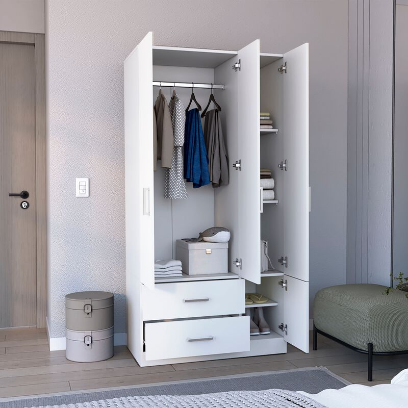 Sebree Armoire Wardrove 71", 4 Doors, Hanging Rod, 3 Cabinets, 6 Shelves, Black , Bedroom