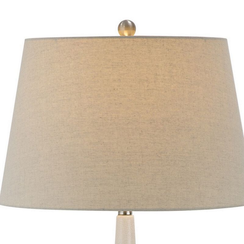 32 Inch Table Lamp, Empire Shade, Ceramic Stand, Crackle White Finish-Benzara