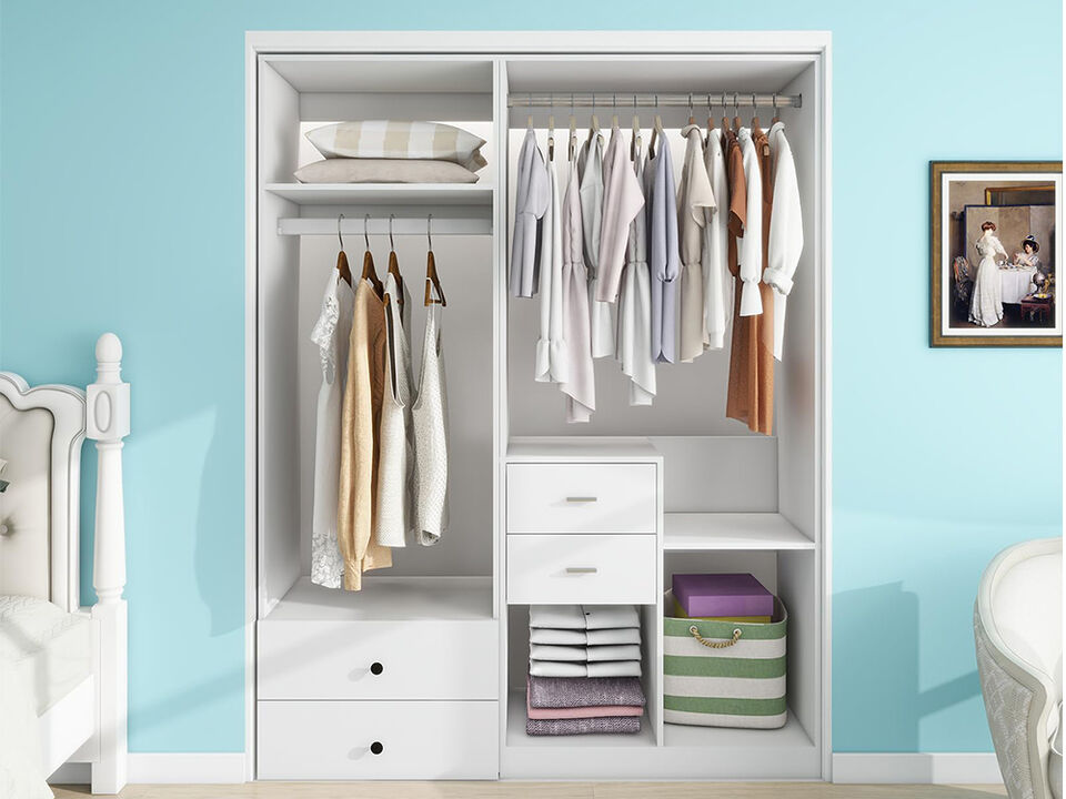 Tall Closet Organizer System with 4 Drawers,2 Hanging Rails Walk in Closet System for Bedroom