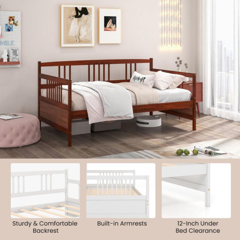 Hivvago Twin Size Wooden Slats Daybed Bed with Rails