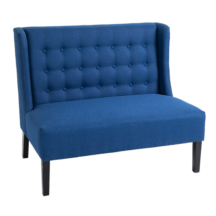 Blue Living Room Duo: Wingback Loveseat with Button Tufting