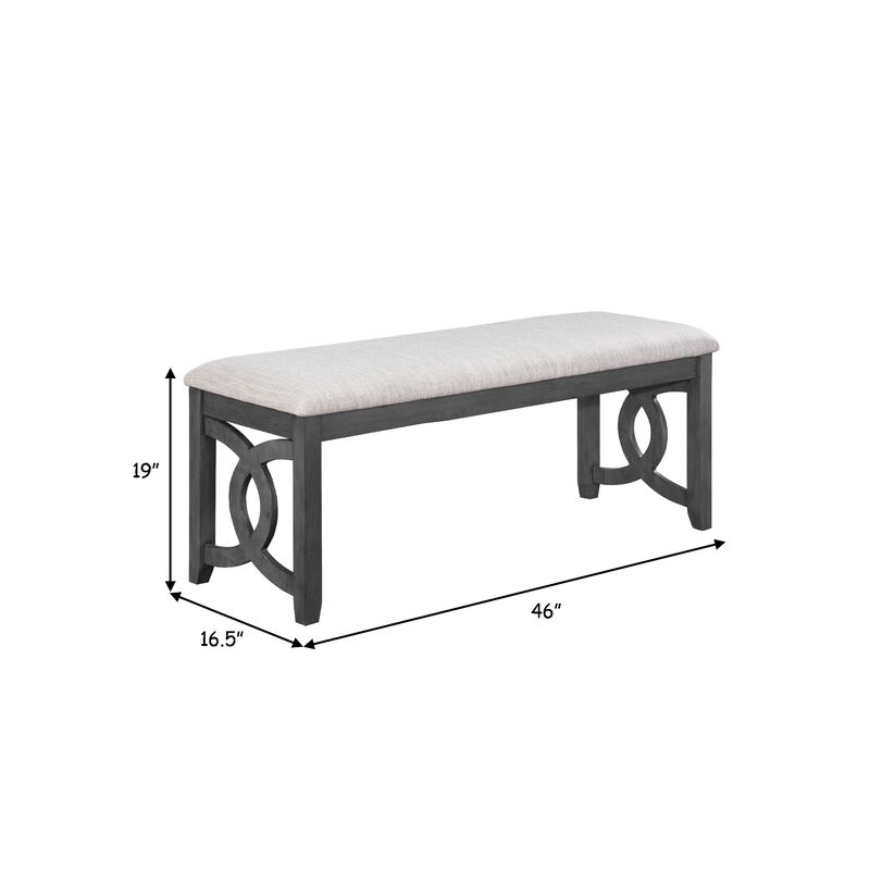 Gary 46 Inch Wood Bench, Fabric Seat, Ebony Brown-Benzara
