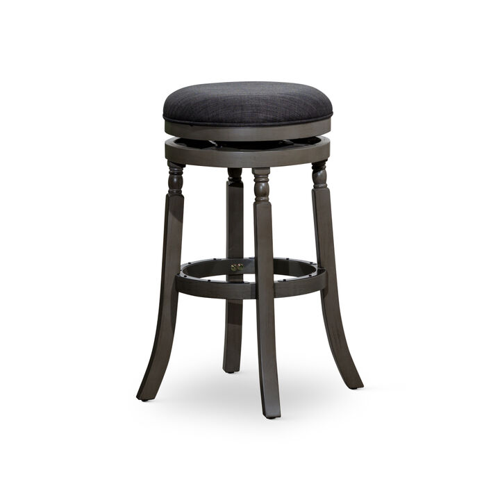 30" Barstool, Weathered Gray Finish, Charcoal Fabric Seat