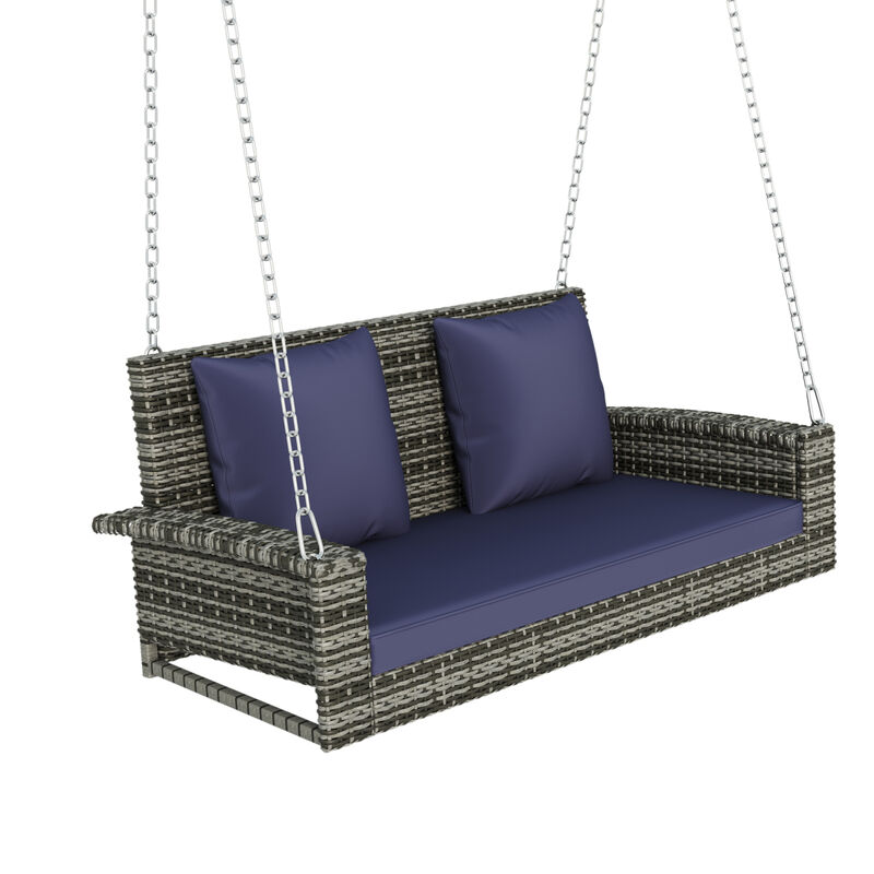2-Person Wicker Hanging Porch Swing with Cushion
