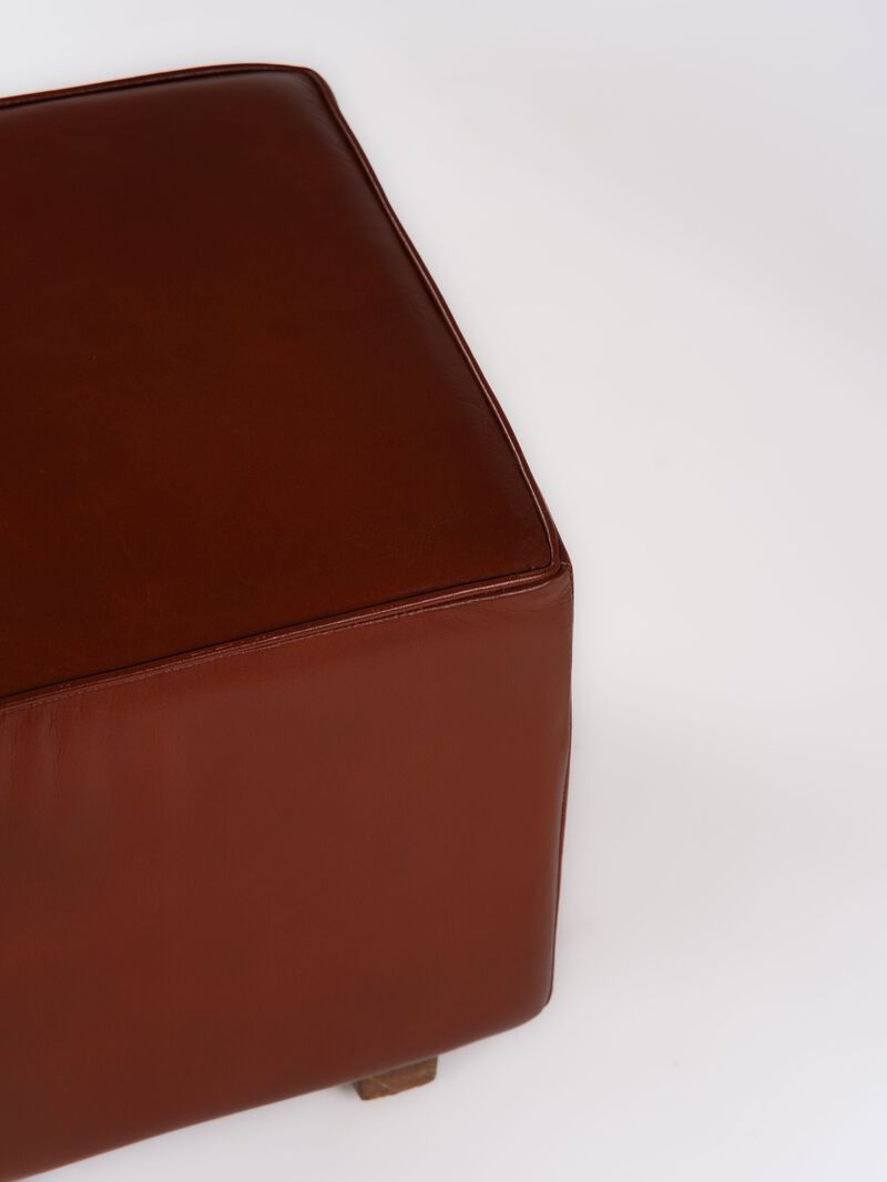 Handmade Eco-Friendly Geometric Buffalo Leather & Wood Black Square Ottomon 18"X17"X17" From BBH Homes