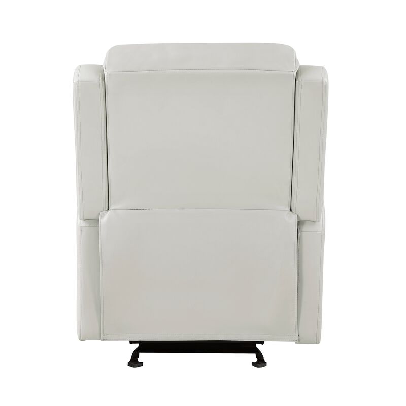 Kim 39 Inch Glider Manual Recliner Chair, Off White Faux Leather - Benzara
