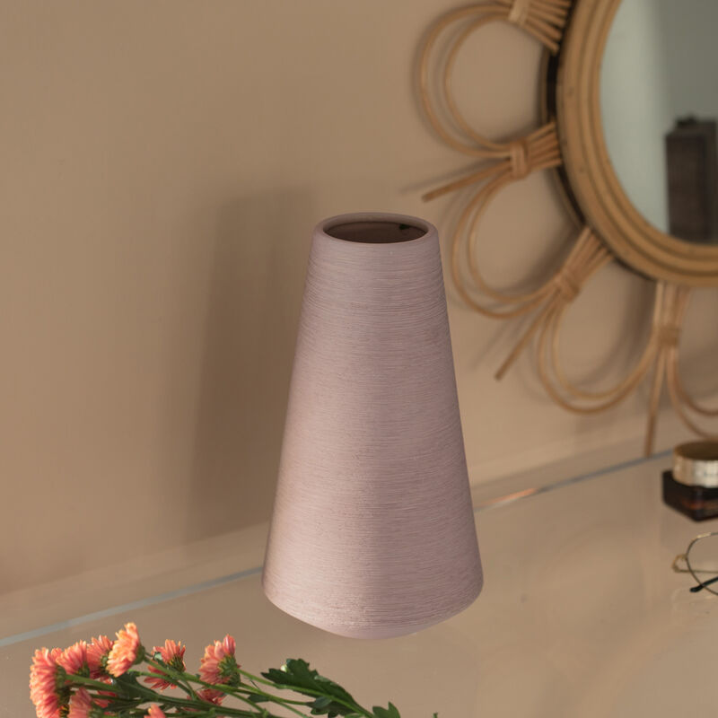 10 H Decorative Ceramic Round Cone Shape Centerpiece Table Vase Pink, Large