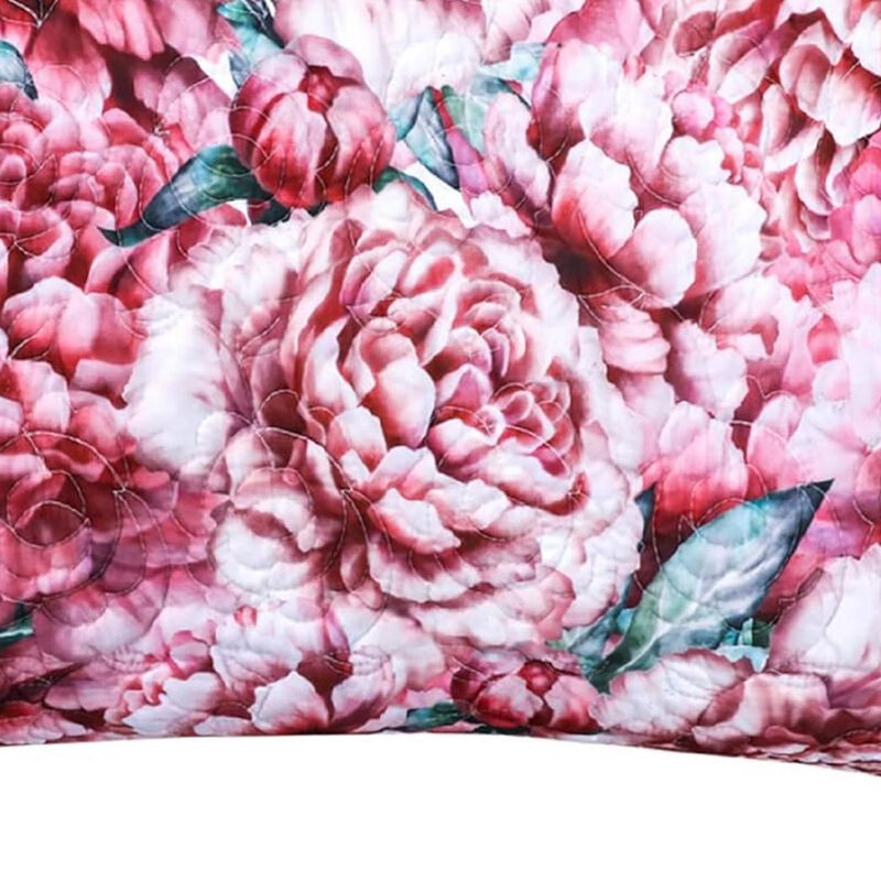 36 Inch Quilted King Pillow Sham, Cotton Fill, White and Lavender Blossoms - Benzara