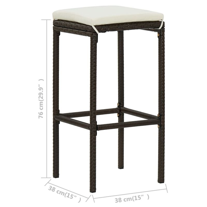 Vian Outdoor Barstool Set of 4, Brown Poly Rattan, Cream Polyester - Benzara