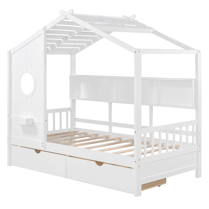 Merax Solid Wood House Bed with 2 Storage Drawers
