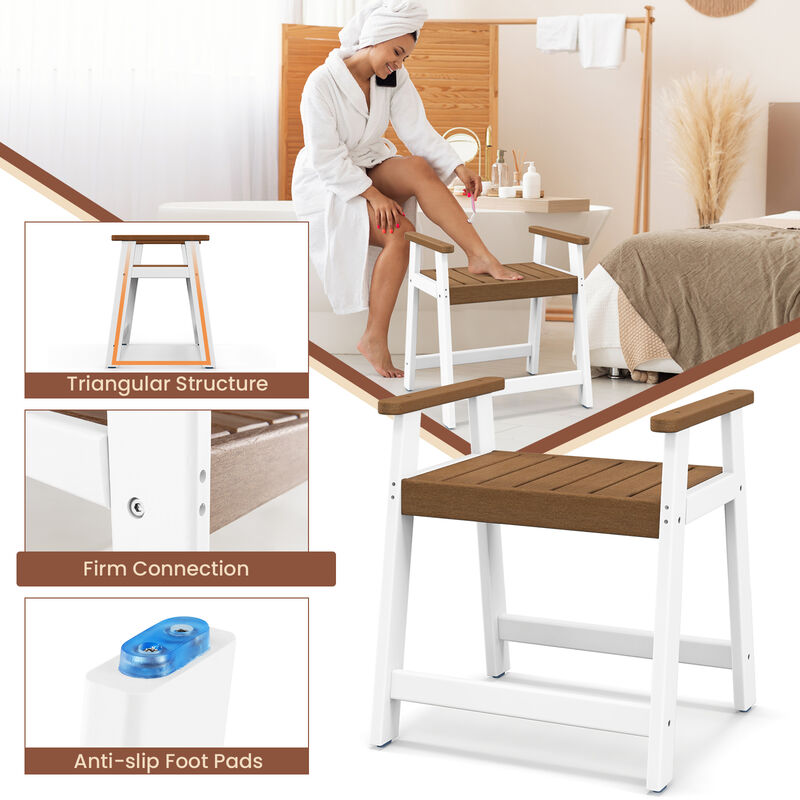 Shower Bench with Arms for Inside Shower Shaving Legs-Brown