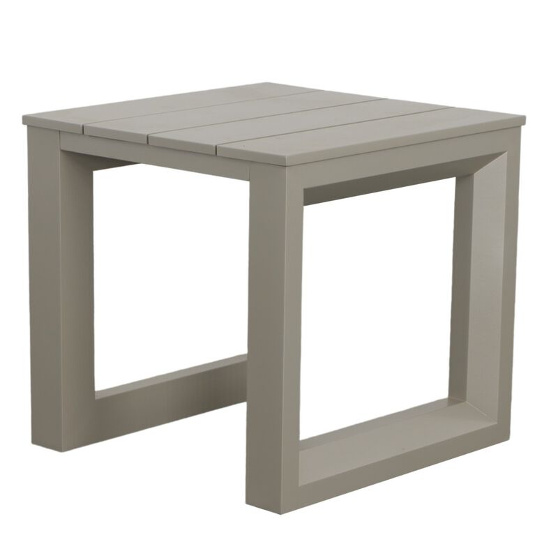 Versatile Patio End Table - Neutral Tones, Modern Geodesic Pattern - Rust-Resistant Aluminum, Scratch and Weather-Resistant