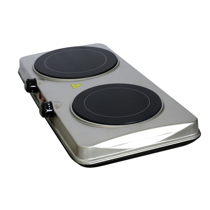 MegaChef Electric Easily Portable Heavy Duty Lightweight Dual Size Infrared Burner Cooktop Buffet Range in Sleek Steel