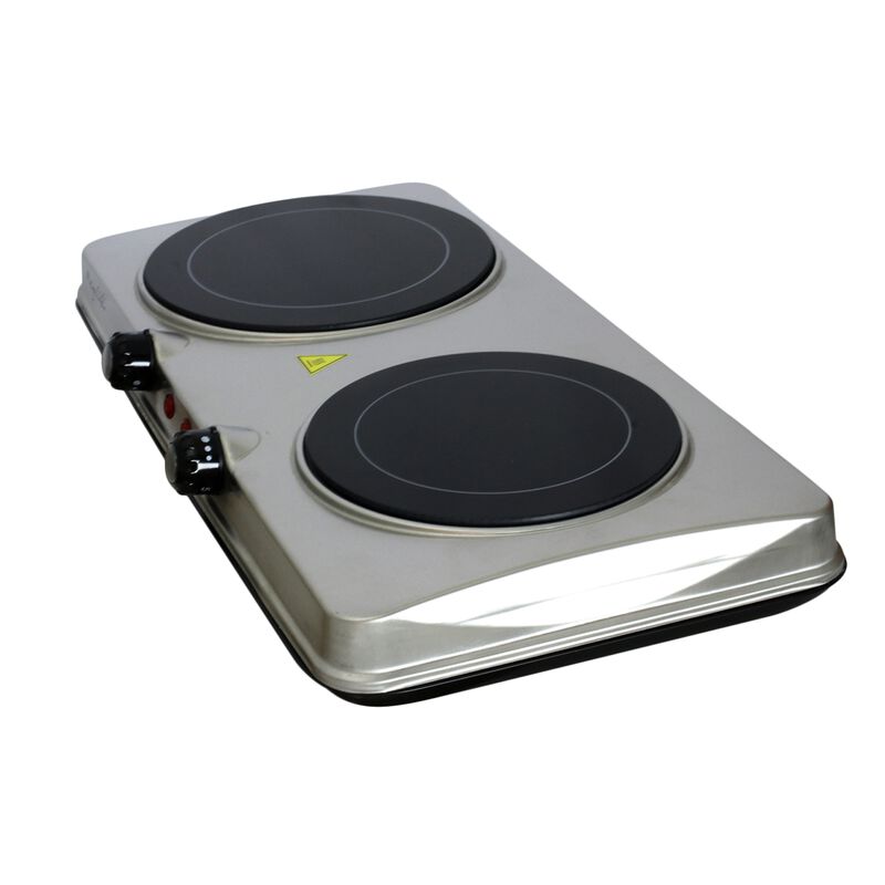 MegaChef Electric Easily Portable Heavy Duty Lightweight Dual Size Infrared Burner Cooktop Buffet Range in Sleek Steel