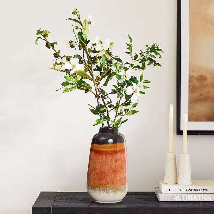 LuxenHome Earth Tones Round Stoneware Vase
