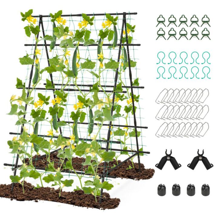 Hivvago A-Frame Garden Cucumber Trellis with Netting for Climbing Plants Outdoor