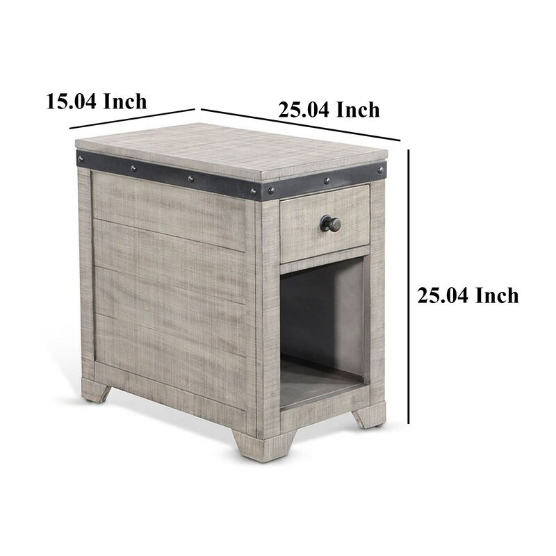 Nelly Side End Table, Drawers and Shelf, 25 Inch Alpine Gray Mahogany - Benzara