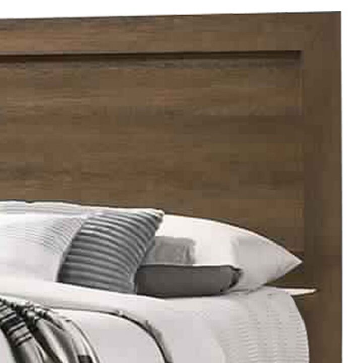 Transitional Style Wooden Eastern King Bed with Raised Molding Trim, Brown-Benzara