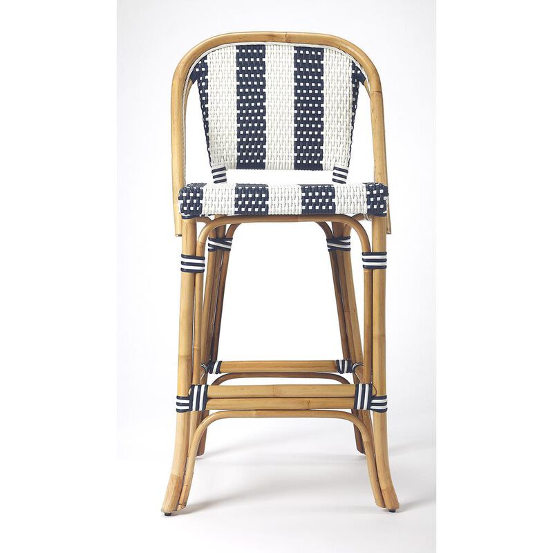 Belen Kox Blue & White Stripe Rattan Bar Stool, Belen Kox