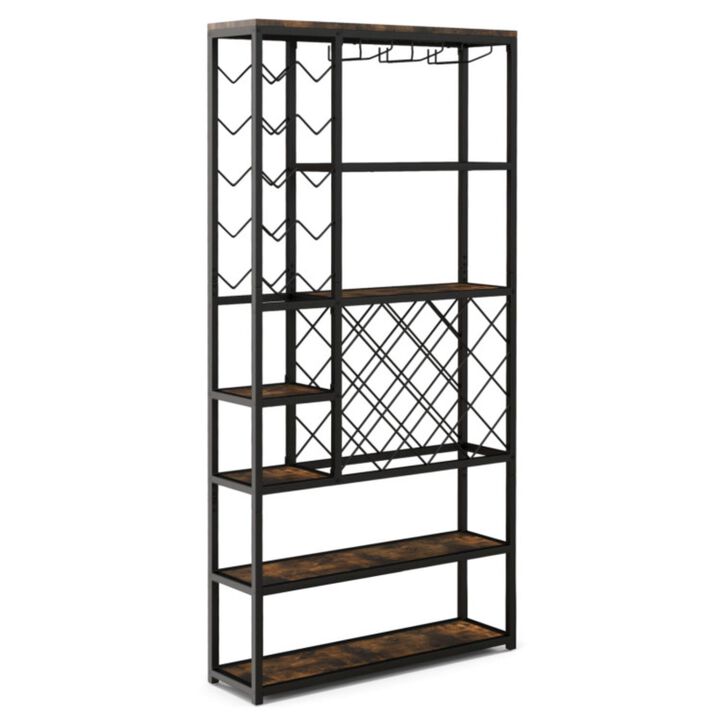 Hivvago Industrial Floor Wine Rack with 3 Rows of Stemware Racks