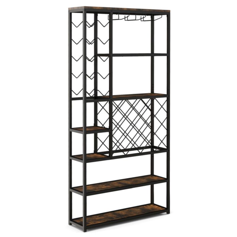 Hivvago Industrial Floor Wine Rack with 3 Rows of Stemware Racks