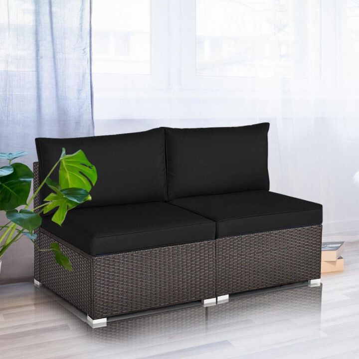 Hivvago 2 Pieces Patio Rattan Armless Sofa Set with 2 Cushions and 2 Pillows