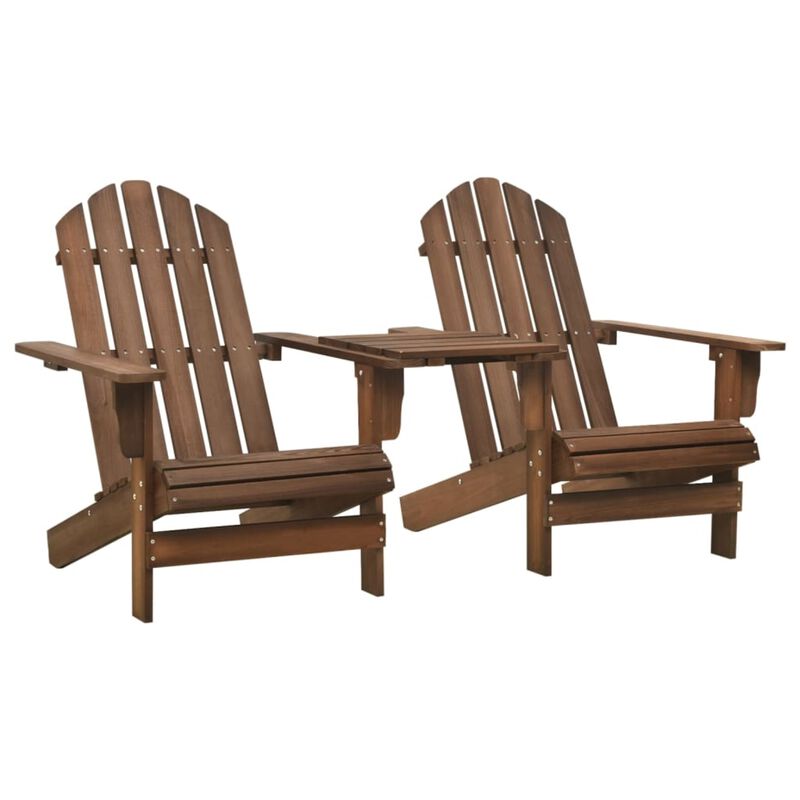 vidaXL Patio Adirondack Chairs with Tea Table Solid Wood Fir Brown