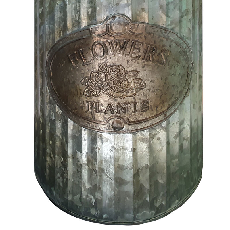 Decorative Flowers and Plants Metal Can with Handle, Gray-Benzara