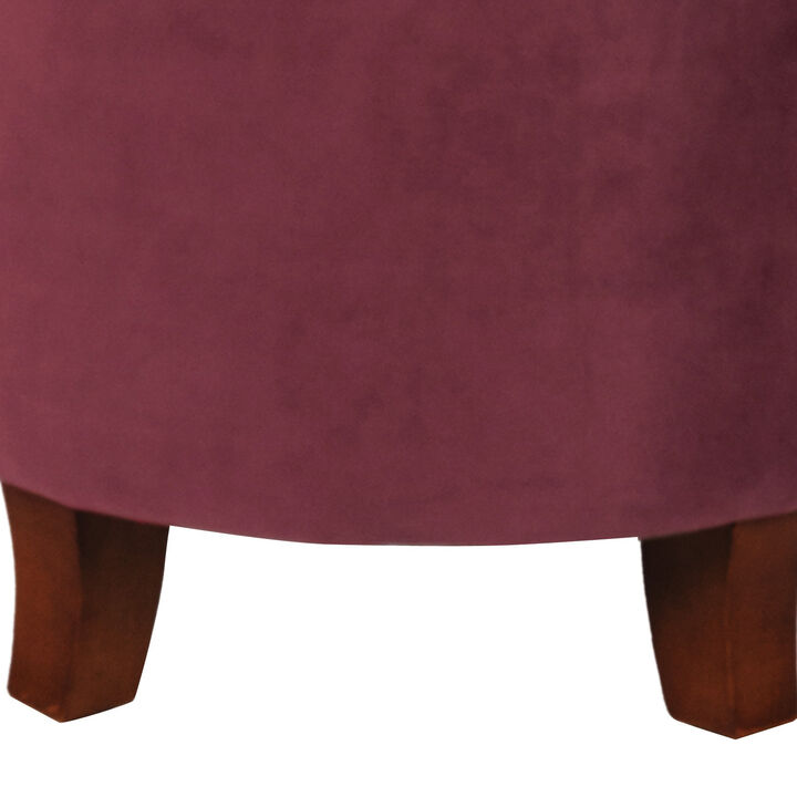 Button Tufted Velvet Upholstered Wooden Ottoman with Hidden Storage, Red and Brown - Benzara