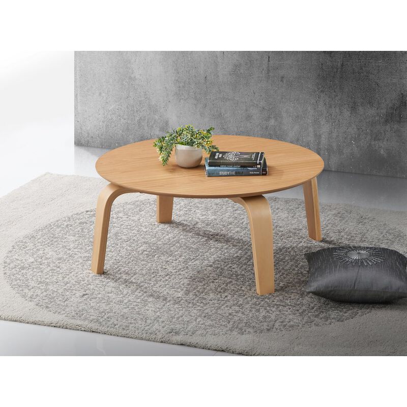 Omax Decor Mod Round Shape Mid-Century Wood Coffee Table in Oak