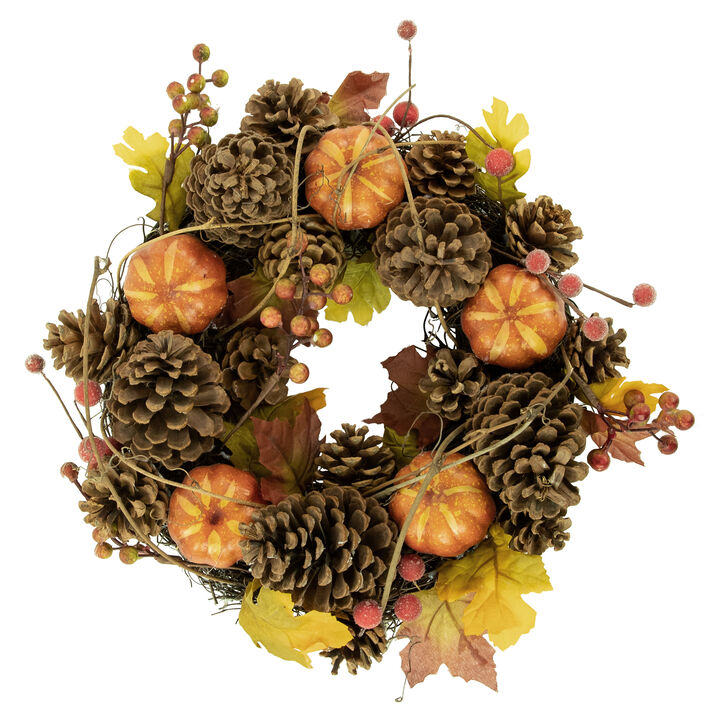 Pinecone and Pumpkin Autumn Harvest Wreath  13.5-Inch  Unlit