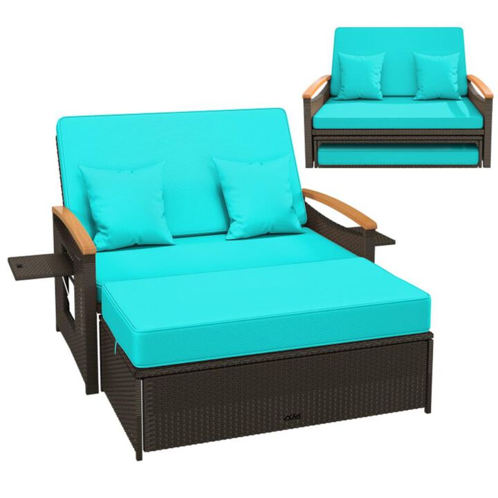 Hivvago Outdoor Wicker Daybed with Folding Panels and Storage Ottoman Hivvago Outdoor Wicker Daybed with Folding Panels and Storage Ottoman