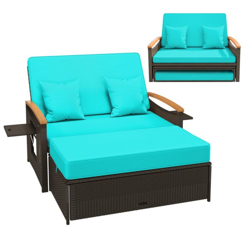 Hivvago Outdoor Wicker Daybed with Folding Panels and Storage Ottoman