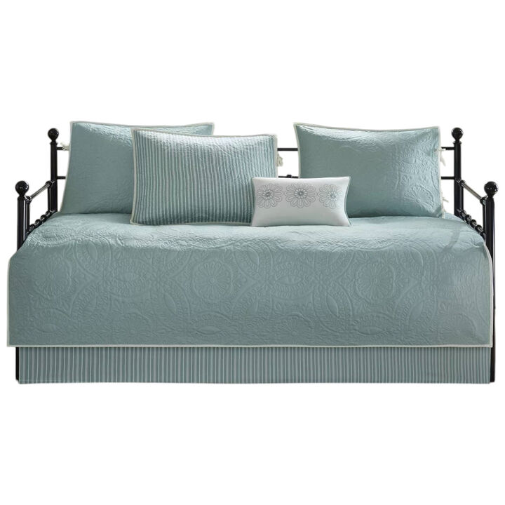 6-Piece Reversible Quilted Daybed Cover Set – Farmhouse Bedding in Seafoam Teal