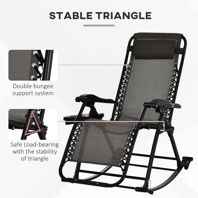 Grey Patio Lounger: Zero Gravity Rocker with Headrest & Phone Holder