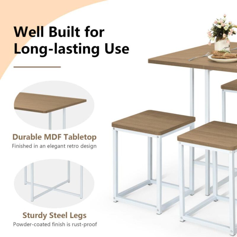 Hivvago 5 Pieces Metal Frame Dining Set with Compact Dining Table and 4 Stools