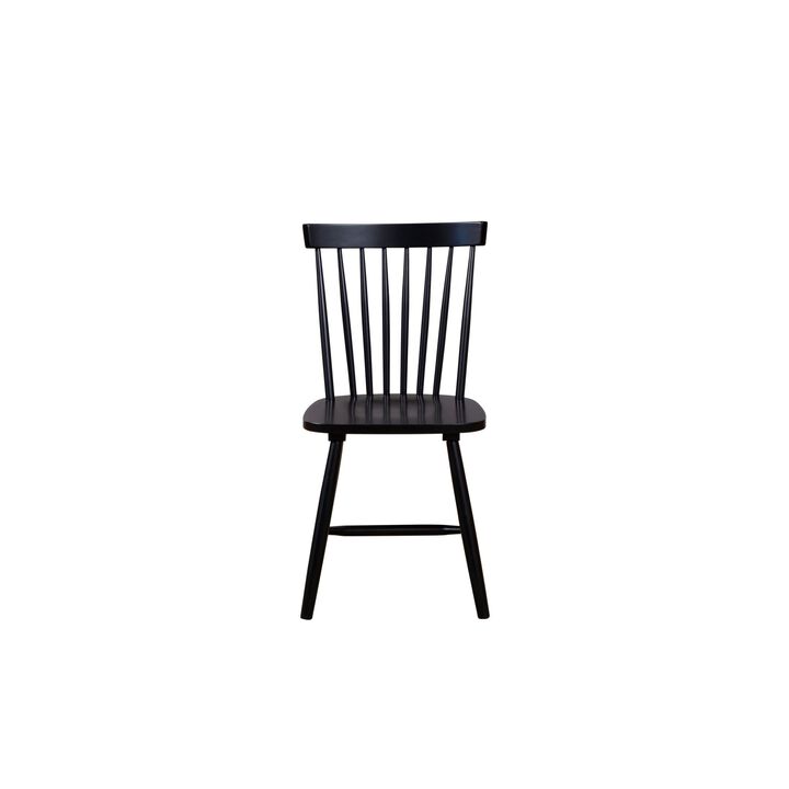 Ray 18 Inch Dining Side Chair, Rubberwood, Windsor Back, Set of 2, Black-Benzara