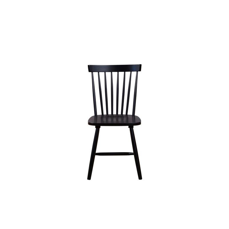 Ray 18 Inch Dining Side Chair, Rubberwood, Windsor Back, Set of 2, Black-Benzara