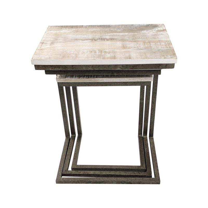 Carolina Living Addison Nesting Table Set - Natural Driftwood Top - Aged Iron Base