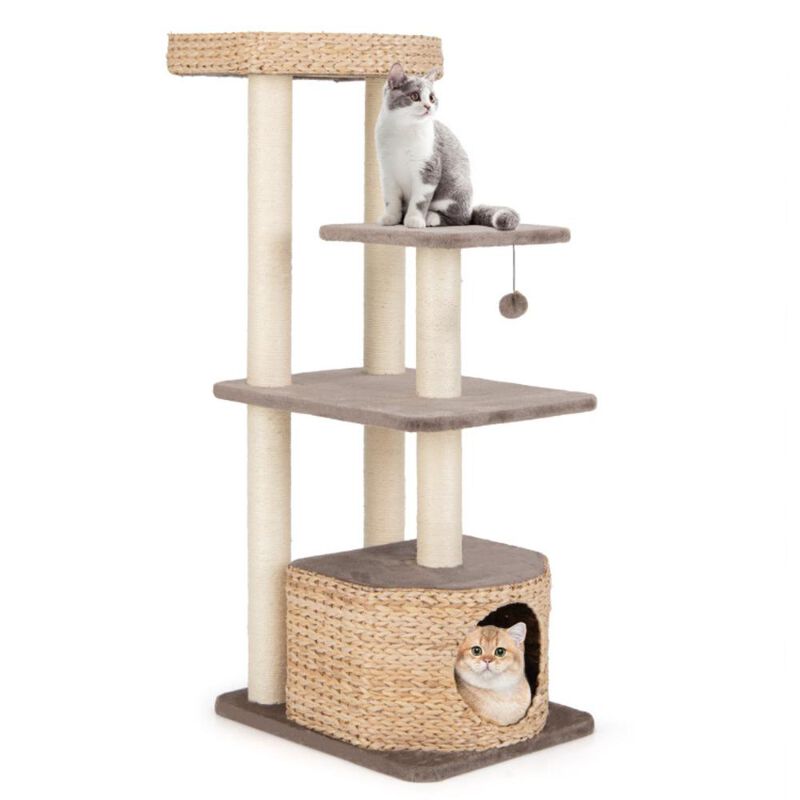 Hivvago 4-Layer Cat Tower with Scratching Posts Condo and Washable Cushions-Coffee