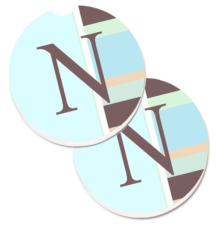 Caroline's Treasures Letter N Initial Monogram - Blue Stripes Set of 2 Cup Holder Car Coasters CJ1003-NCARC, 2.56, Multicolor
